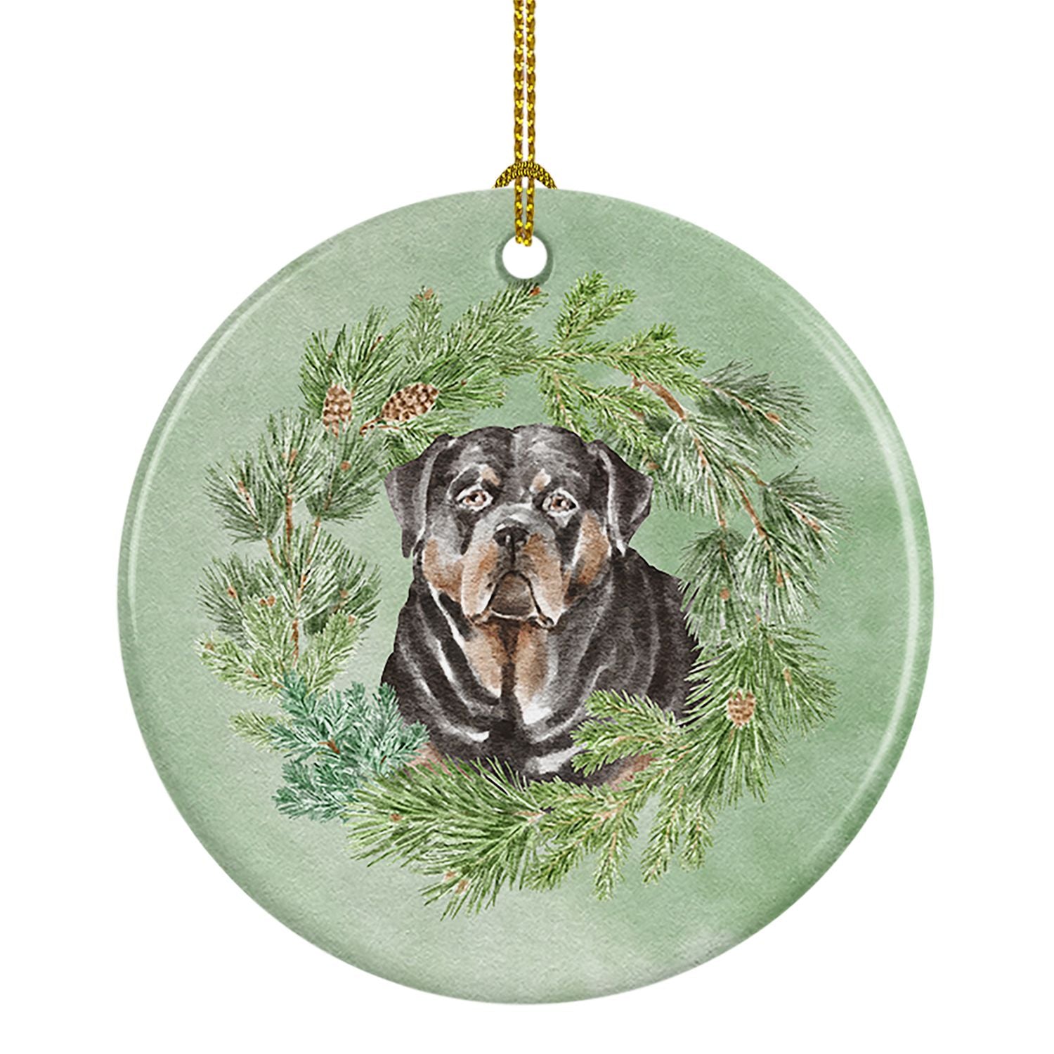 Rottweiler Christmas Wreath Ceramic Ornament Christmas Tree Hanging Decorations for Home Christmas Holiday, Party, Gift, 3 in, M