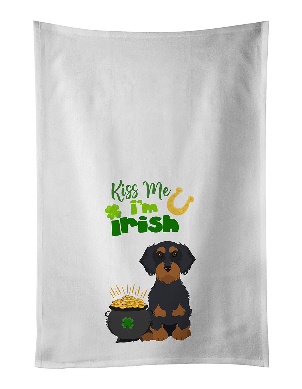 NEW Wirehair Black and Tan Dachshund St. Patricks Day Kitchen Towel Set of 2 White Dish Towels Decorative Bathroom Hand towel f