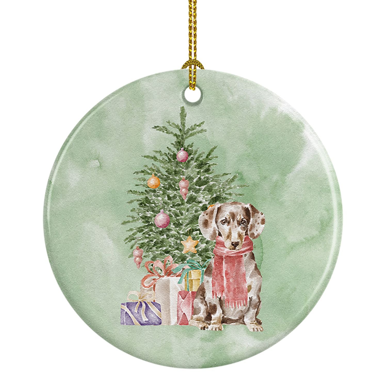 Dachshund Chocolate Piebald Dapple Christmas Presents and Tree Ceramic Ornament Christmas Tree Hanging Decorations for Home Chri