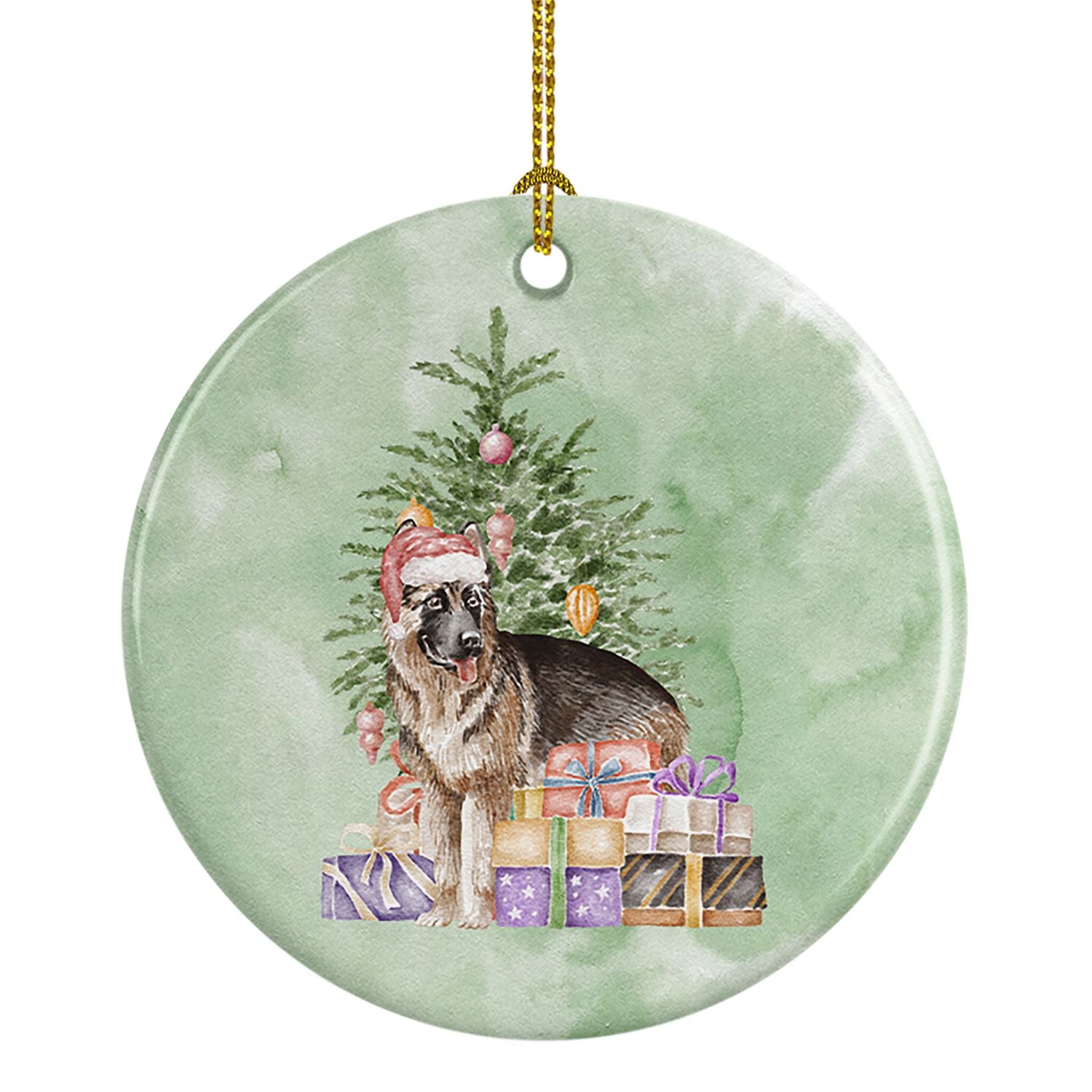 German Shepherd Christmas Presents and Tree Ceramic Ornament Christmas Tree Hanging Decorations for Home Christmas Holiday, Part