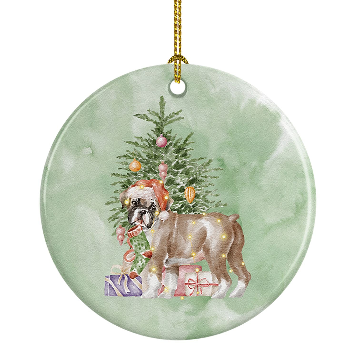 Boxer Puppy #2 Christmas Presents and Tree Ceramic Ornament Christmas Tree Hanging Decorations for Home Christmas Holiday, Party