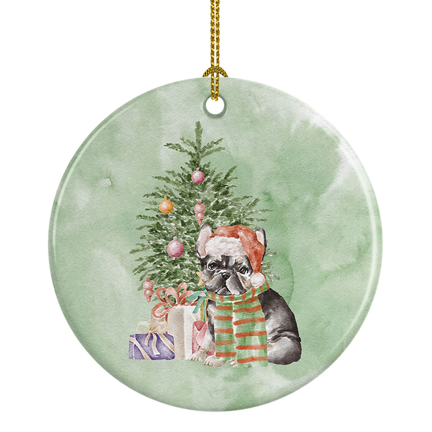 French Bulldog Black #2 Christmas Presents and Tree Ceramic Ornament Christmas Tree Hanging Decorations for Home Christmas Holid