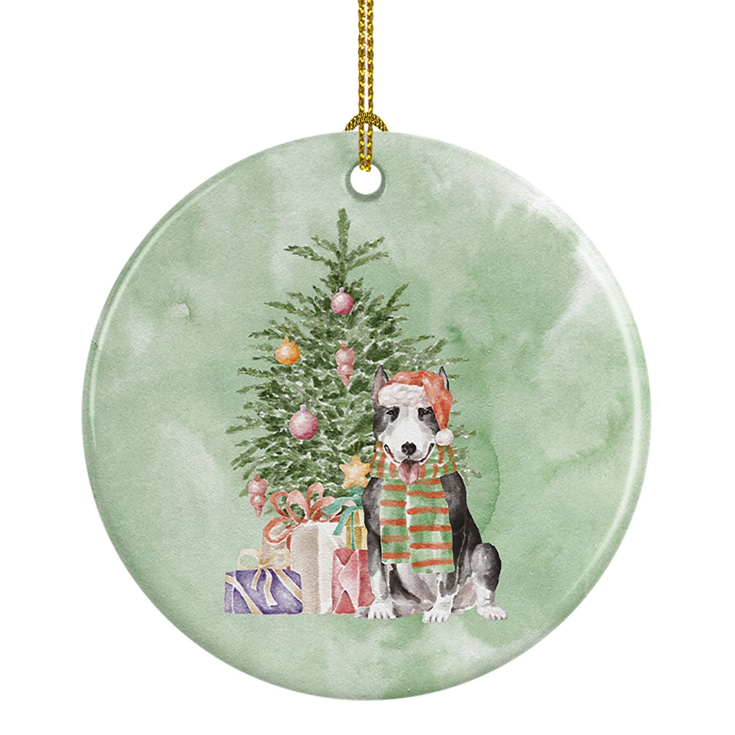 NEW Bull Terrier Black Christmas Presents and Tree Ceramic Ornament Christmas Tree Hanging Decorations for Home Christmas Holida