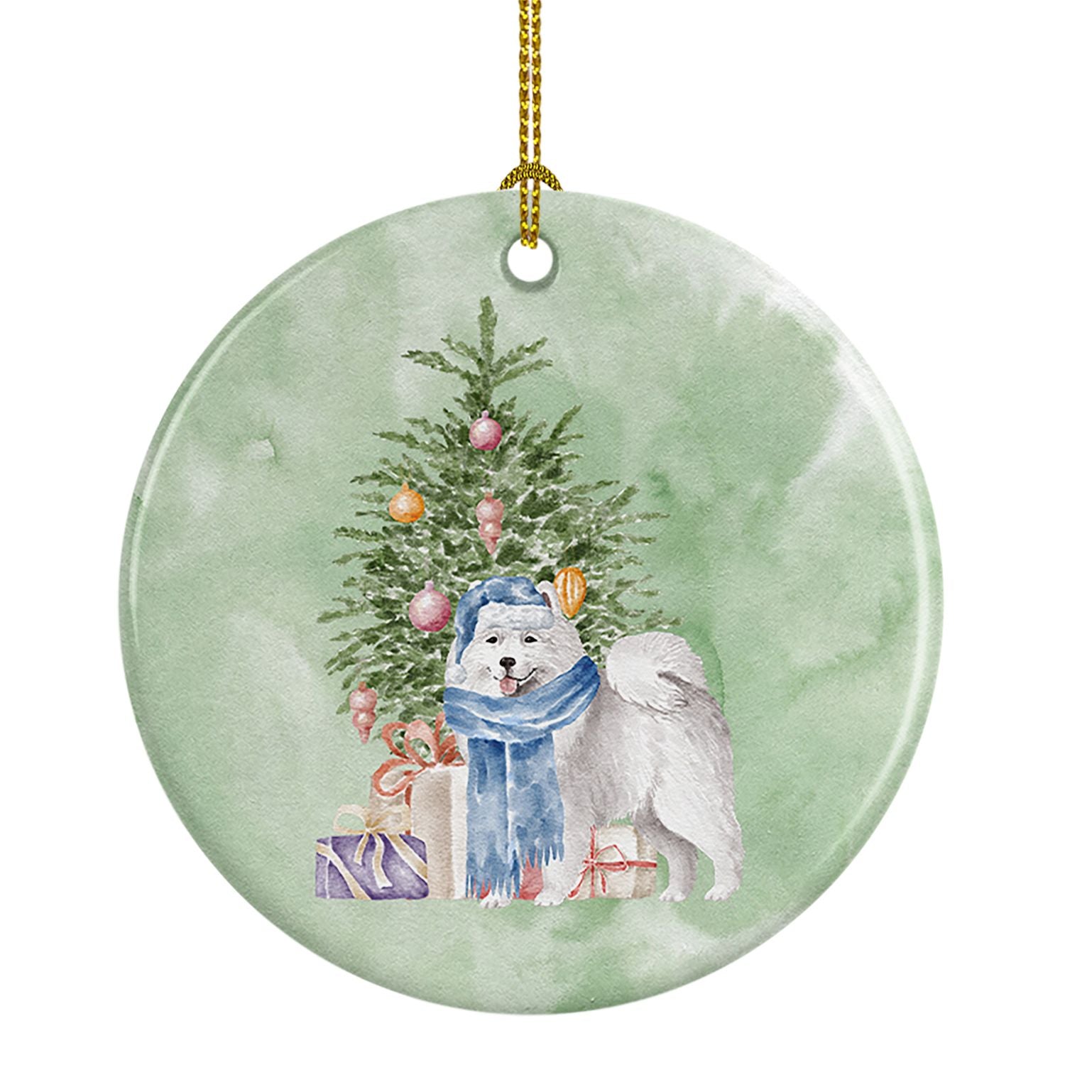 Samoyed #2 Christmas Presents and Tree Ceramic Ornament Christmas Tree Hanging Decorations for Home Christmas Holiday, Party, Gi