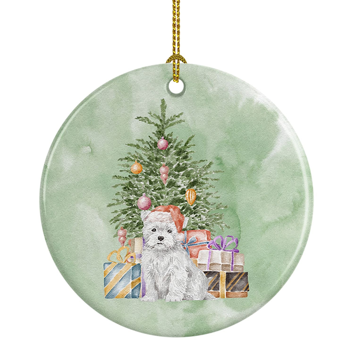 West Highland White Terrier Puppy Christmas Presents and Tree Ceramic Ornament Christmas Tree Hanging Decorations for Home Chris