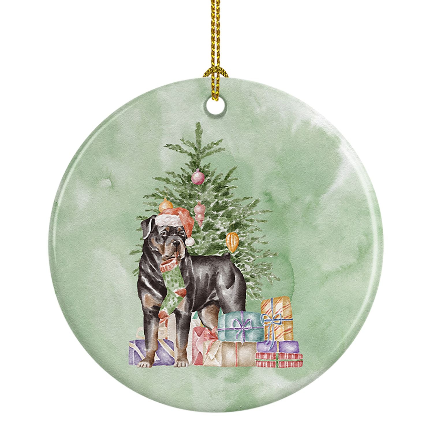 Rottweiler Christmas Presents and Tree Ceramic Ornament Christmas Tree Hanging Decorations for Home Christmas Holiday, Party, Gi