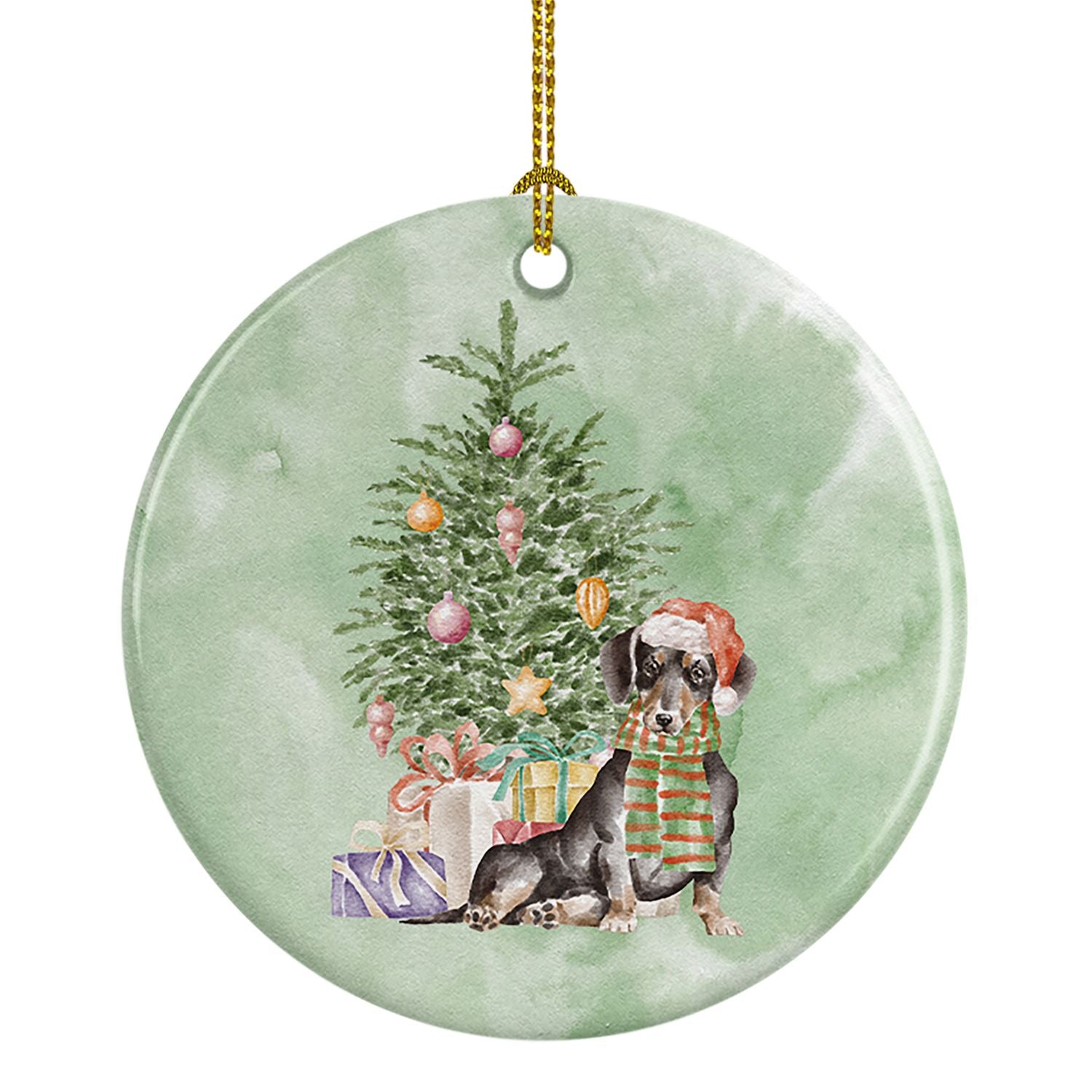 Dachshund Black Tan Christmas Presents and Tree Ceramic Ornament Christmas Tree Hanging Decorations for Home Christmas Holiday, 
