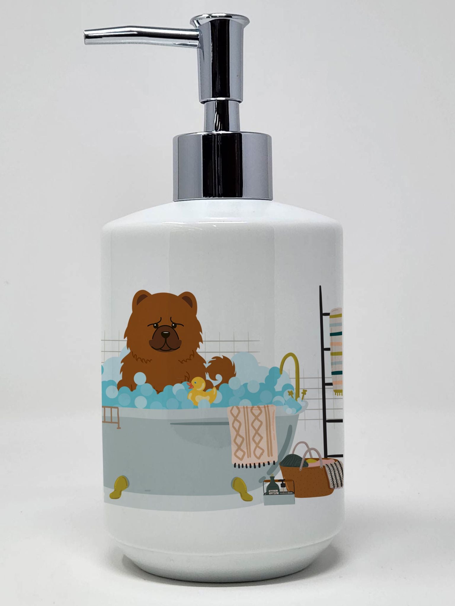 Red Chow Chow in Bathtub Ceramic Soap Dispenser Hand Soap Dispenser Pump Bottles for Bathroom Kitchen, Empty Refillable Liquid S