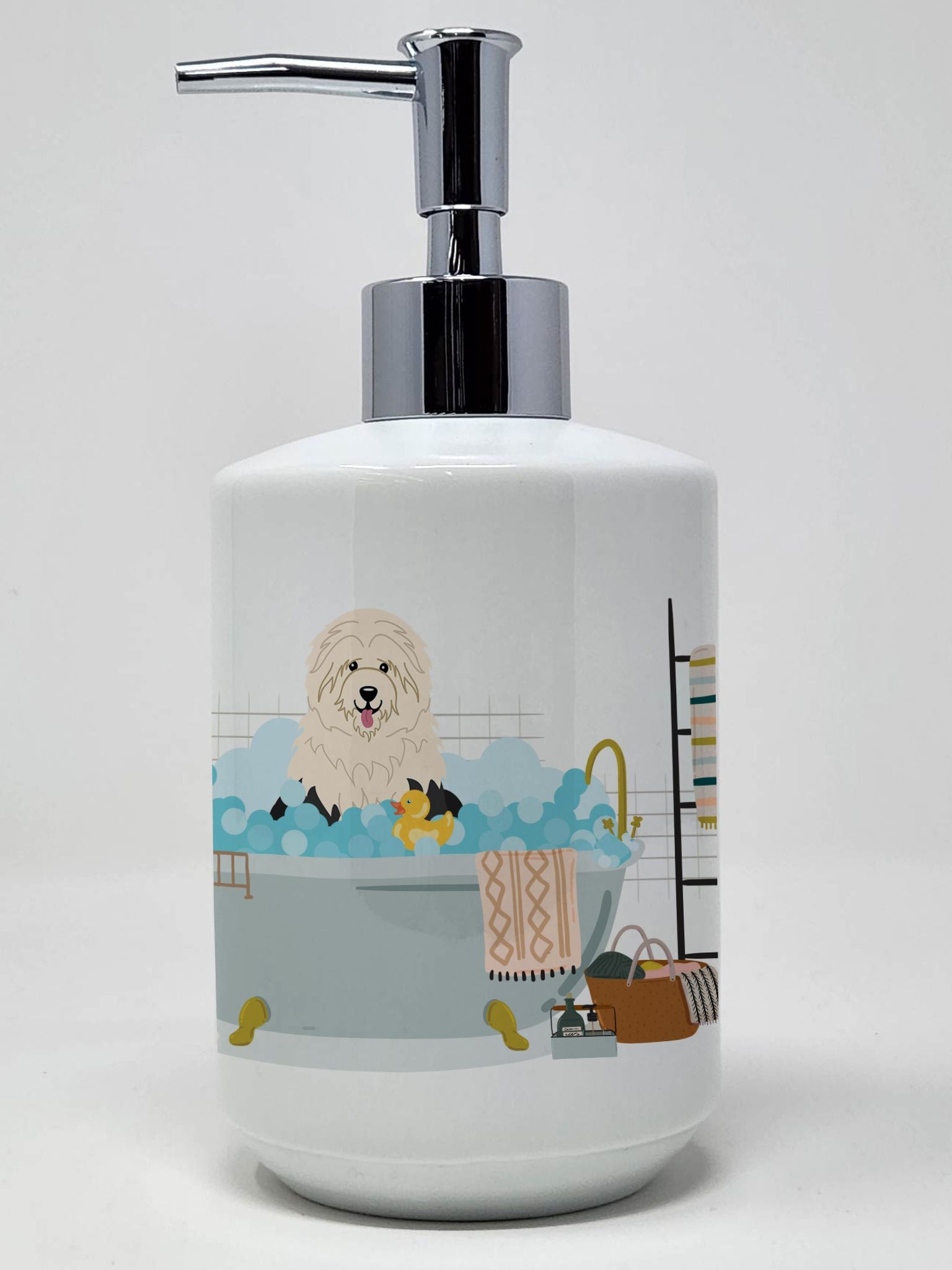 Old English Sheepdog in Bathtub Ceramic Soap Dispenser Hand Soap Dispenser Pump Bottles for Bathroom Kitchen, Empty Refillable L