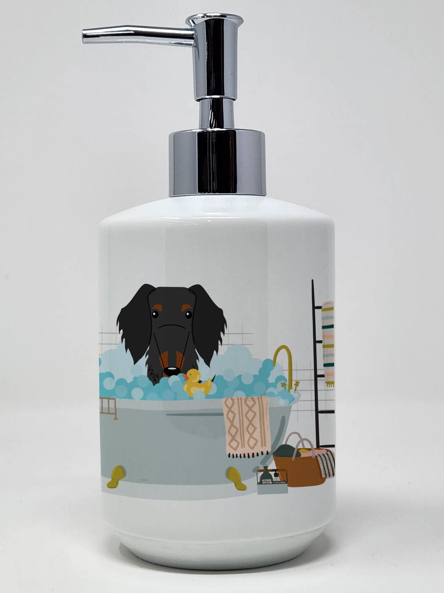 Black Tan Wire Haired Dachshund in Bathtub Ceramic Soap Dispenser Hand Soap Dispenser Pump Bottles for Bathroom Kitchen, Empty R