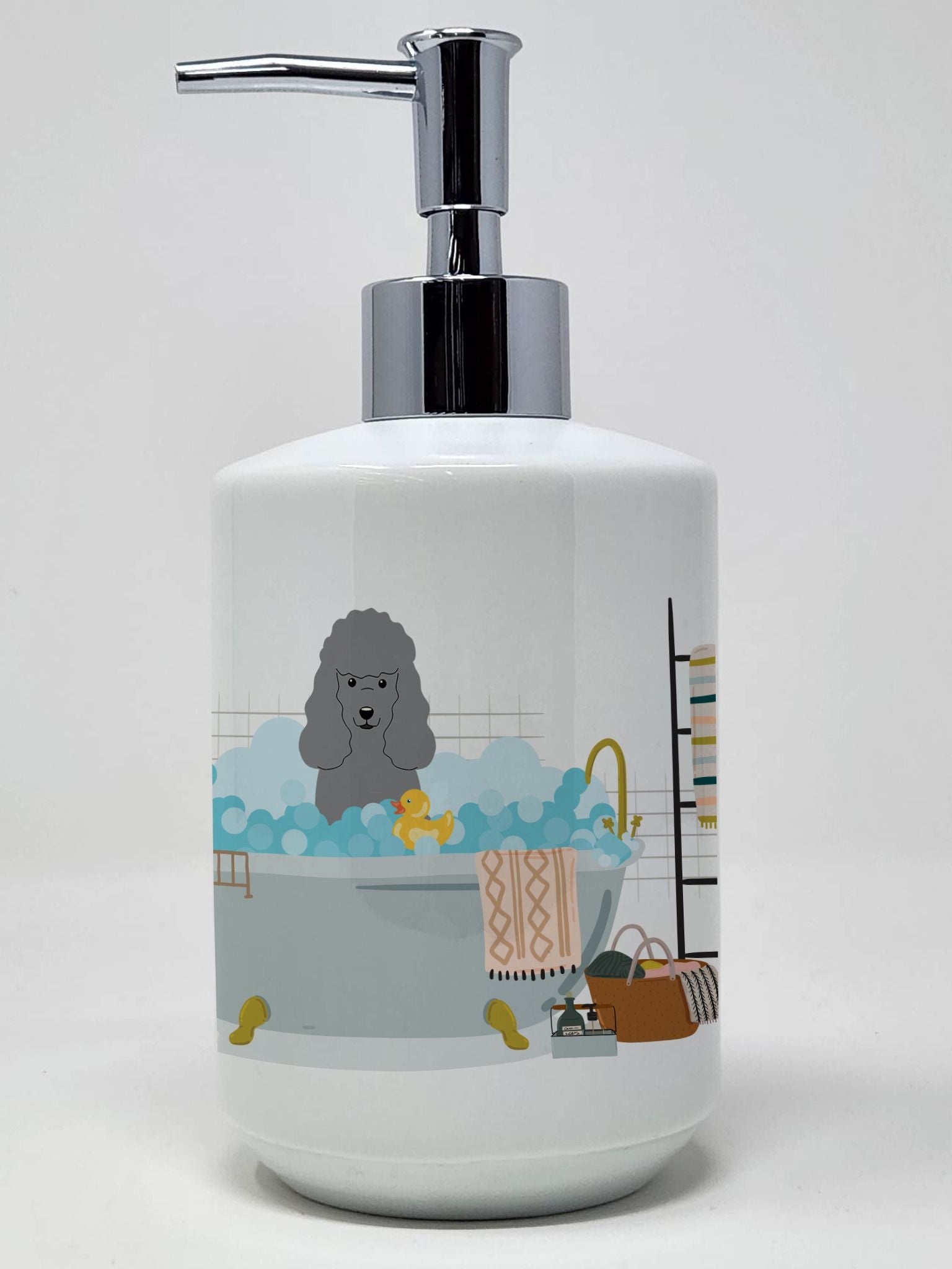 Silver Poodle in Bathtub Ceramic Soap Dispenser Hand Soap Dispenser Pump Bottles for Bathroom Kitchen, Empty Refillable Liquid S