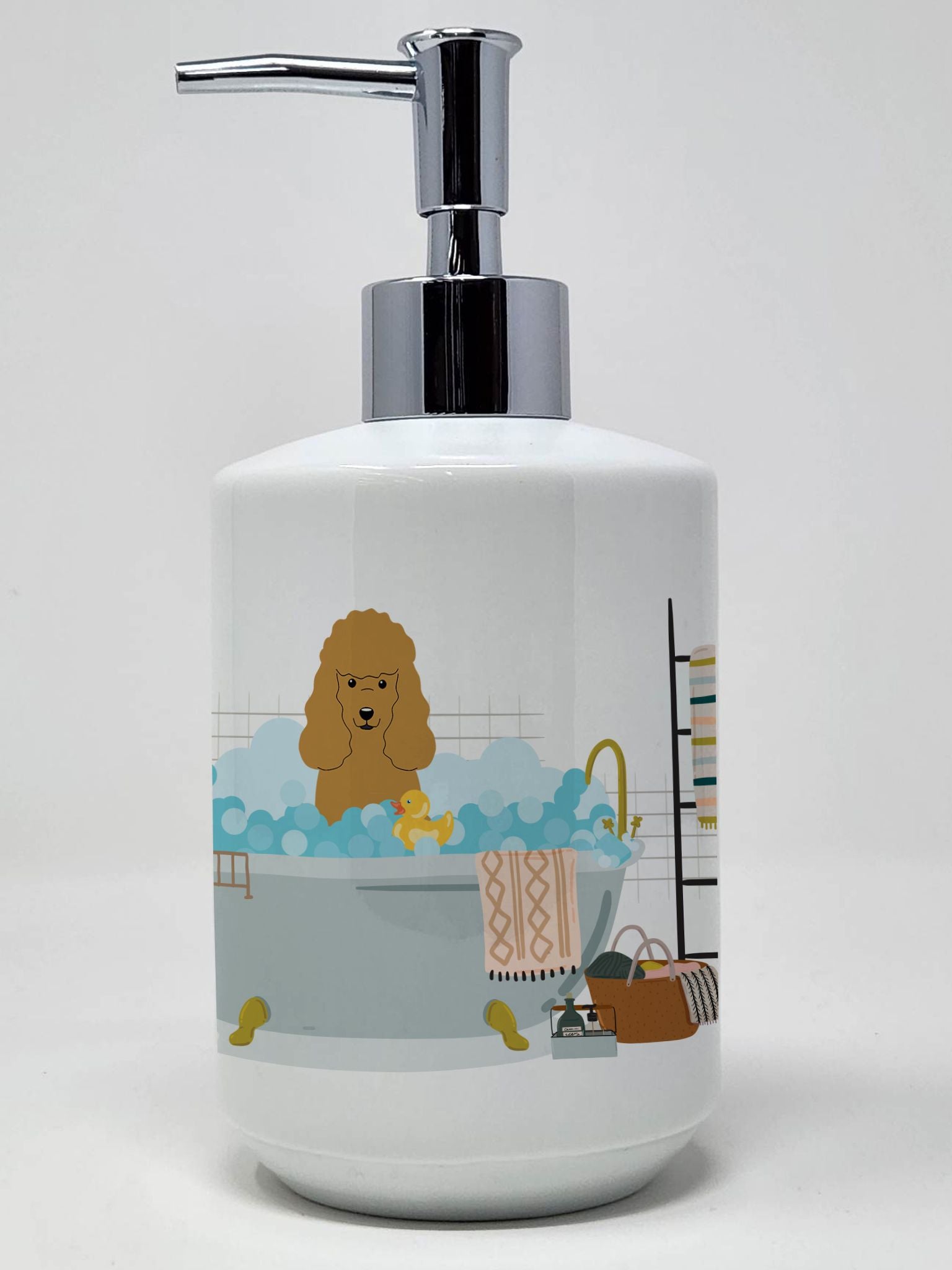 Tan Poodle in Bathtub Ceramic Soap Dispenser Hand Soap Dispenser Pump Bottles for Bathroom Kitchen, Empty Refillable Liquid Soap