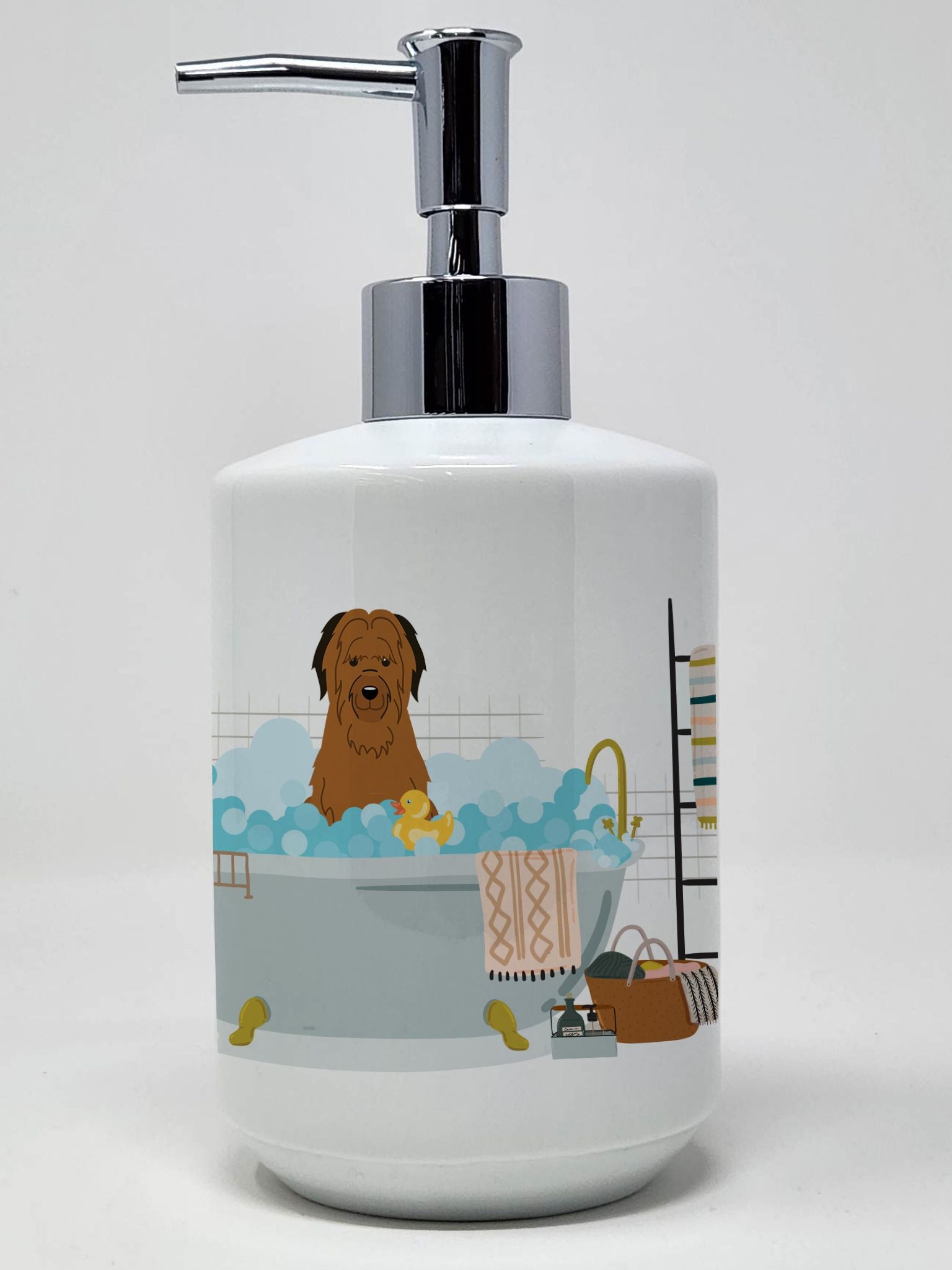 Brown Briard in Bathtub Ceramic Soap Dispenser Hand Soap Dispenser Pump Bottles for Bathroom Kitchen, Empty Refillable Liquid So