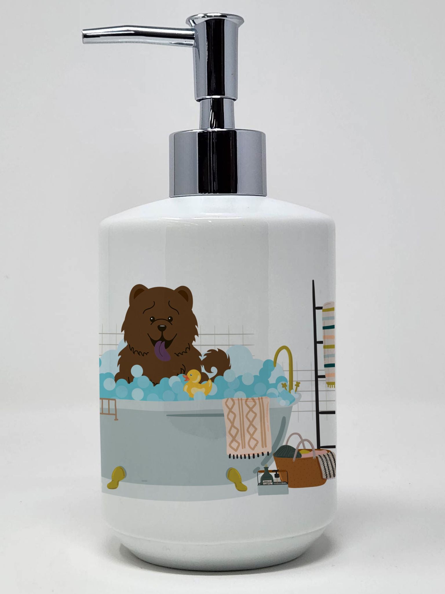Chocolate Chow Chow in Bathtub Ceramic Soap Dispenser Hand Soap Dispenser Pump Bottles for Bathroom Kitchen, Empty Refillable Li