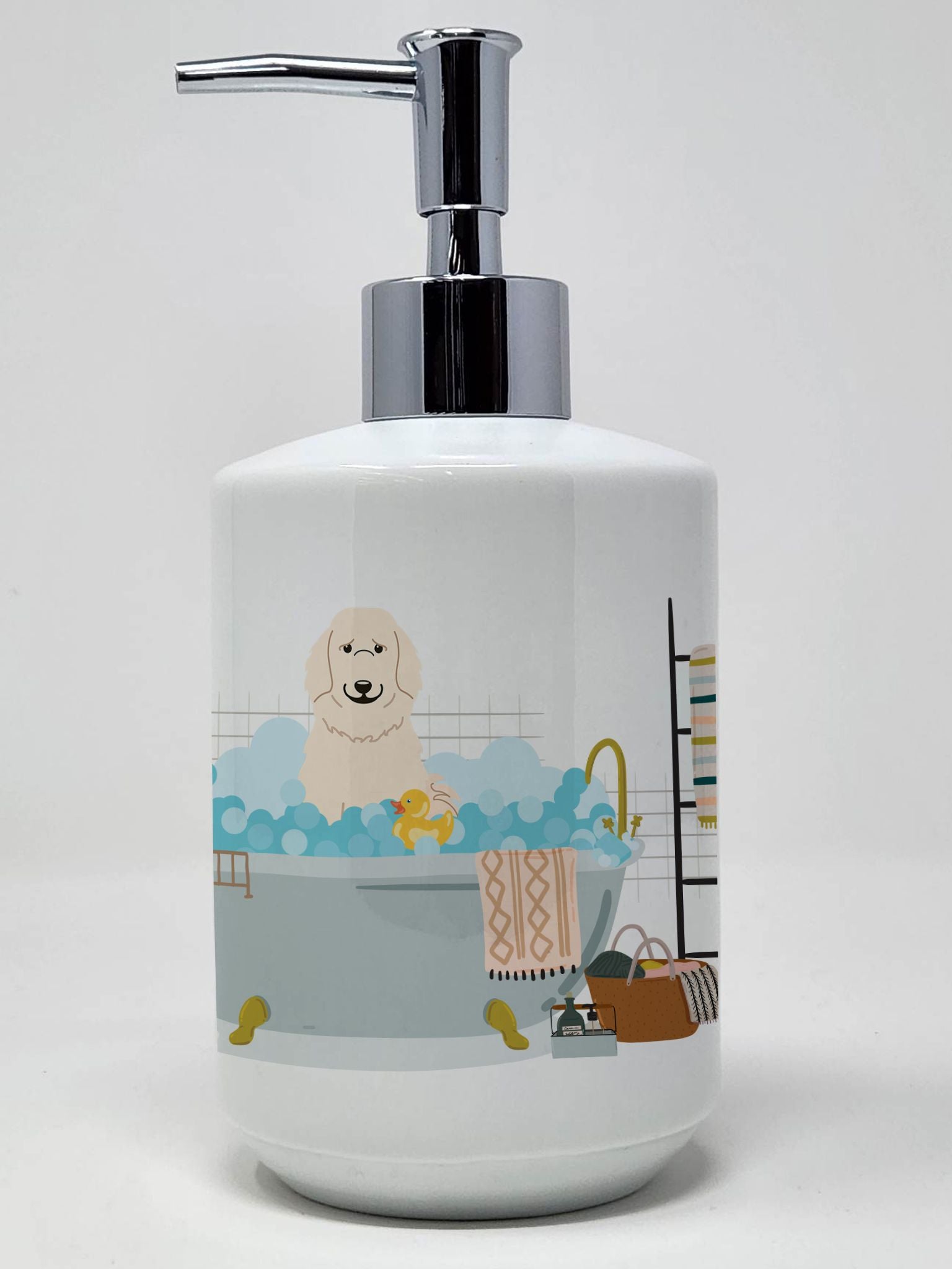 Great Pyrenese in Bathtub Ceramic Soap Dispenser Hand Soap Dispenser Pump Bottles for Bathroom Kitchen, Empty Refillable Liquid 