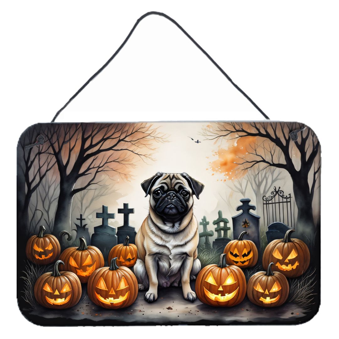 NEW Fawn Pug Spooky Halloween Wall or Door Hanging Prints Aluminum Metal Sign Kitchen Wall Bar Bathroom Plaque Home Decor, 8HX12
