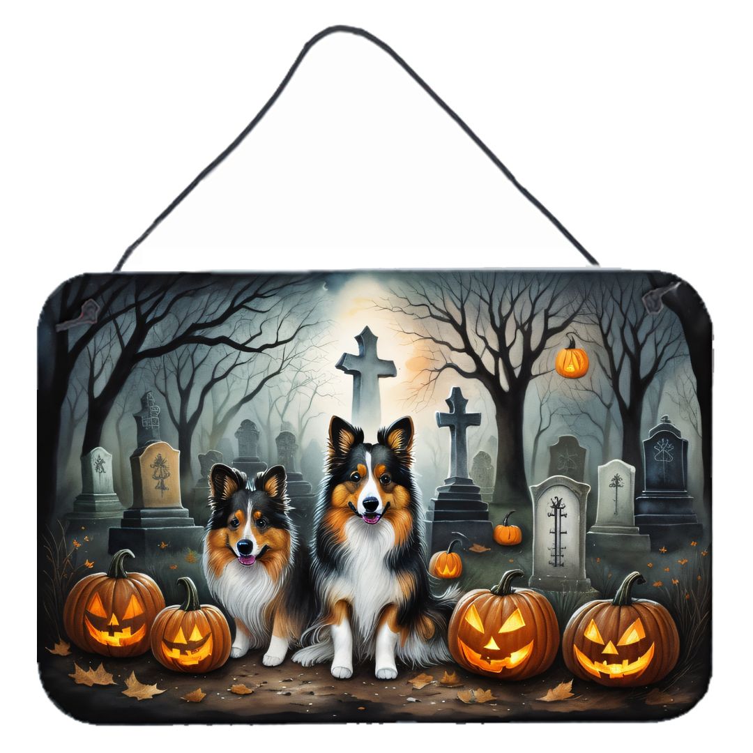 NEW Sheltie Spooky Halloween Wall or Door Hanging Prints Aluminum Metal Sign Kitchen Wall Bar Bathroom Plaque Home Decor, 8HX12W