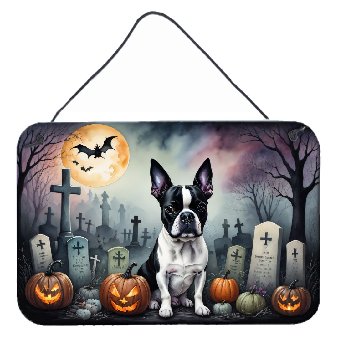 NEW Boston Terrier Spooky Halloween Wall or Door Hanging Prints Aluminum Metal Sign Kitchen Wall Bar Bathroom Plaque Home Decor,