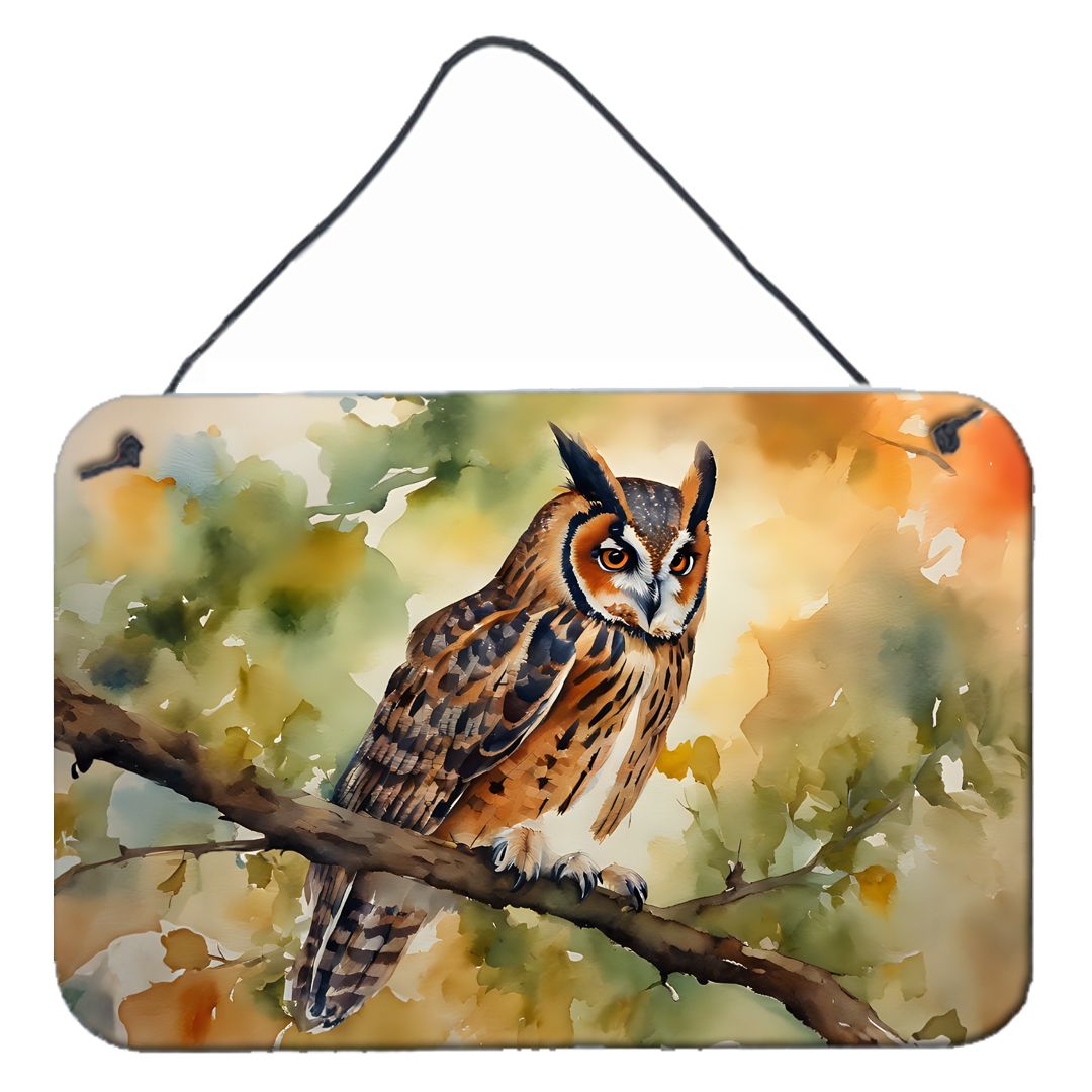 NEW Long-Eared Owl Wall or Door Hanging Prints Aluminum Metal Sign Kitchen Wall Bar Bathroom Plaque Home Decor, 8HX12W, Multicol