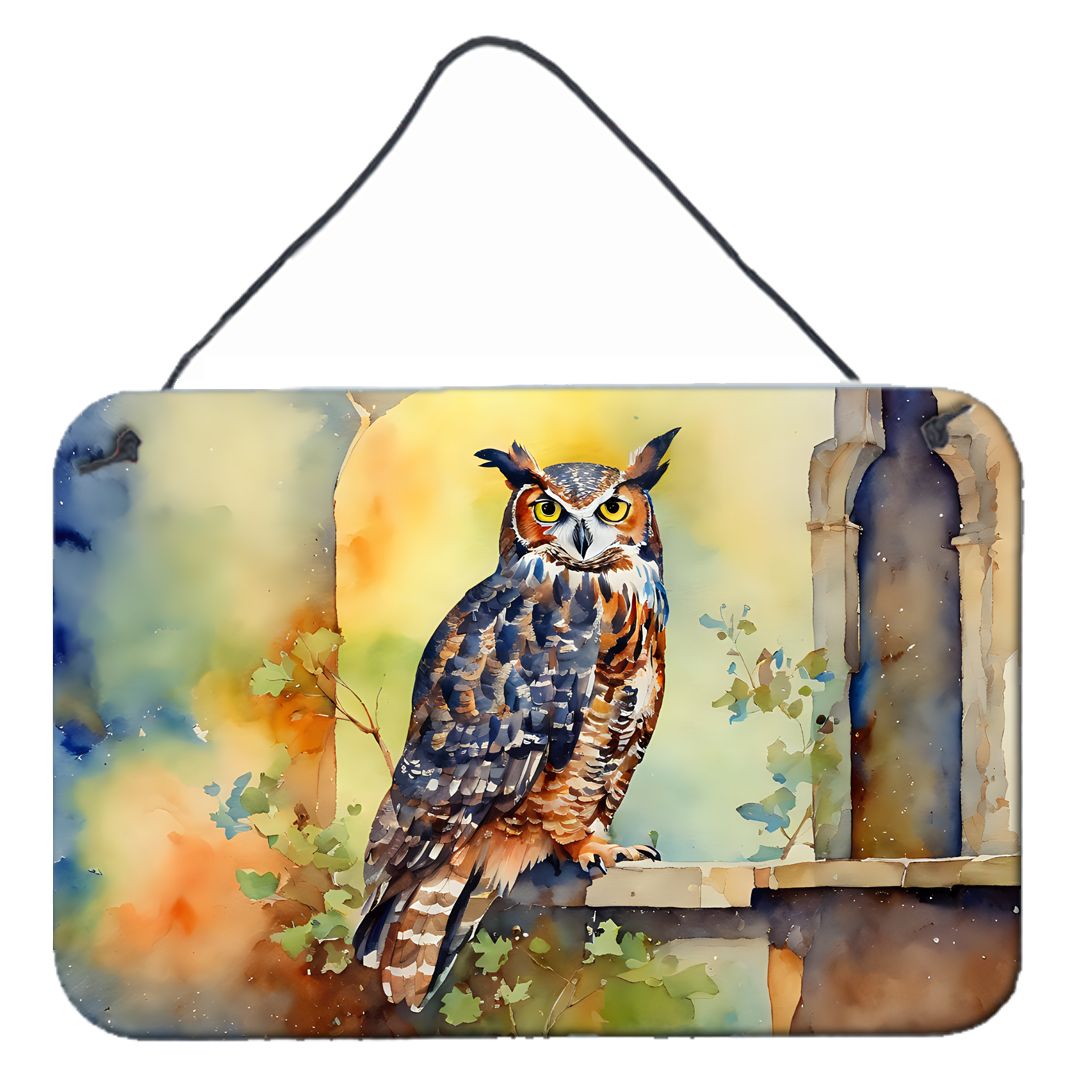 NEW Great Horned Owl Wall or Door Hanging Prints Aluminum Metal Sign Kitchen Wall Bar Bathroom Plaque Home Decor, 8HX12W, Multic