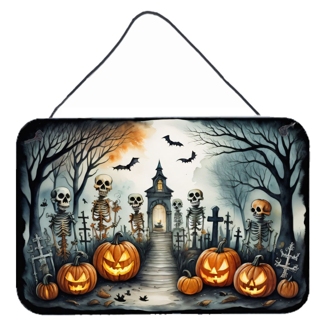 NEW Skeleton Spooky Halloween Wall or Door Hanging Prints Aluminum Metal Sign Kitchen Wall Bar Bathroom Plaque Home Decor, 8HX12