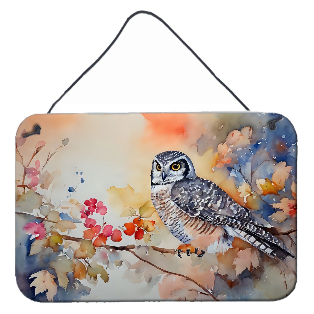 NEW Northern Hawk Owl Wall or Door Hanging Prints Aluminum Metal Sign Kitchen Wall Bar Bathroom Plaque Home Decor, 8HX12W, Multi