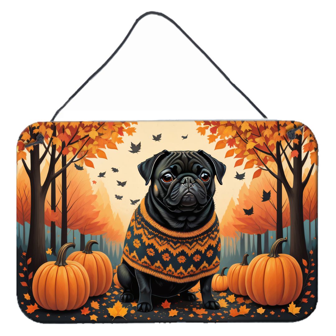 NEW Black Pug Fall Wall or Door Hanging Prints Aluminum Metal Sign Kitchen Wall Bar Bathroom Plaque Home Decor, 8HX12W, Multicol