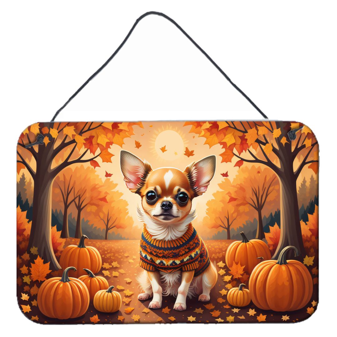 NEW Chihuahua Fall Wall or Door Hanging Prints Aluminum Metal Sign Kitchen Wall Bar Bathroom Plaque Home Decor, 8HX12W, Multicol
