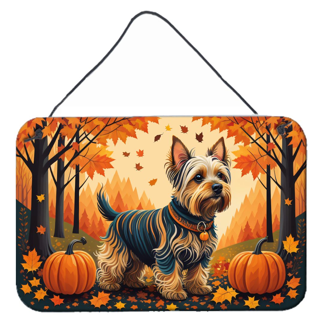 NEW Silky Terrier Fall Wall or Door Hanging Prints Aluminum Metal Sign Kitchen Wall Bar Bathroom Plaque Home Decor, 8HX12W, Mult