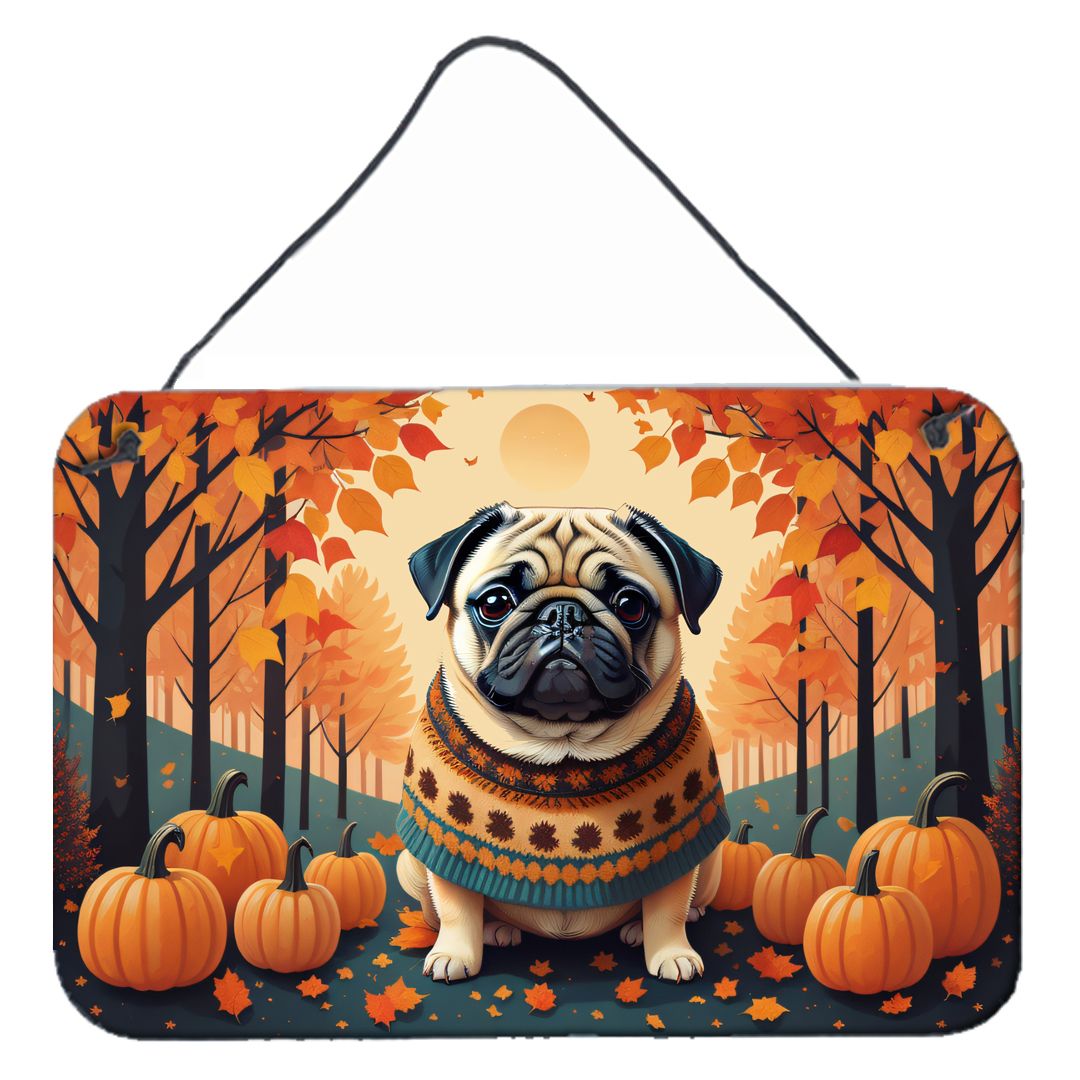 NEW Fawn Pug Fall Wall or Door Hanging Prints Aluminum Metal Sign Kitchen Wall Bar Bathroom Plaque Home Decor, 8HX12W, Multicolo