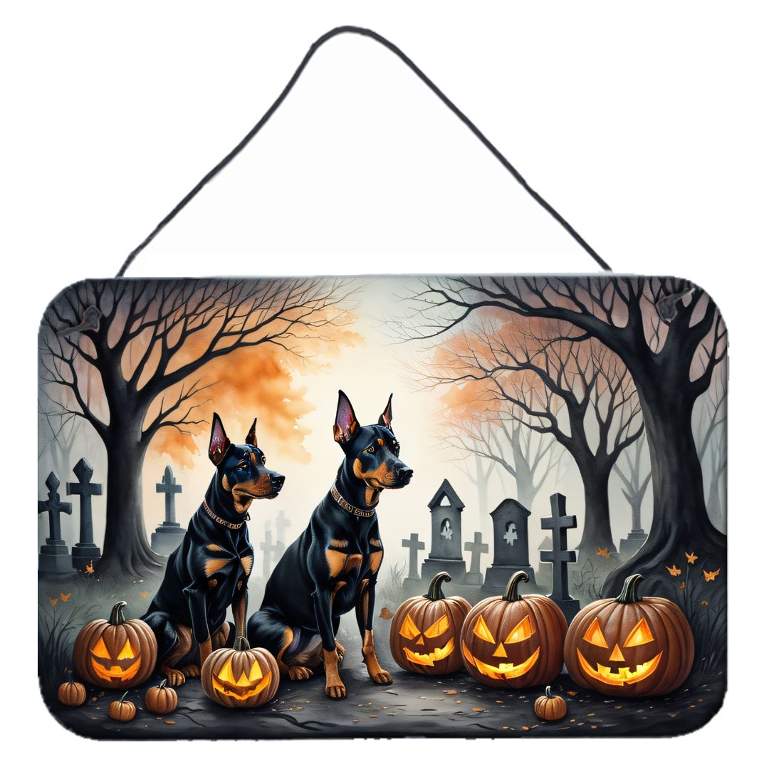 NEW Doberman Pinscher Spooky Halloween Wall or Door Hanging Prints Aluminum Metal Sign Kitchen Wall Bar Bathroom Plaque Home Dec