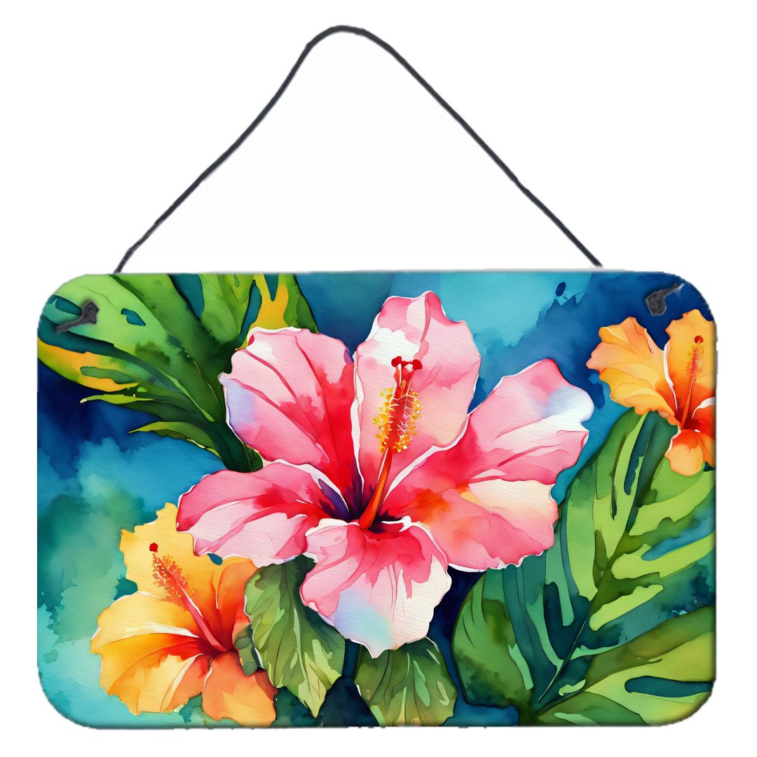 NEW Hawaii Hawaiian Hibiscus in Watercolor Wall or Door Hanging Prints Aluminum Metal Sign Kitchen Wall Bar Bathroom Plaque Home