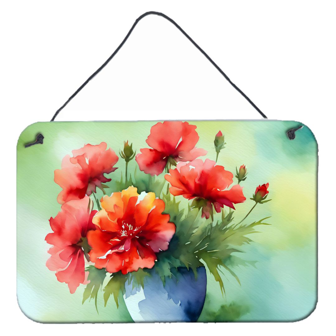 NEW Ohio Scarlet Carnations in Watercolor Wall or Door Hanging Prints Aluminum Metal Sign Kitchen Wall Bar Bathroom Plaque Home 