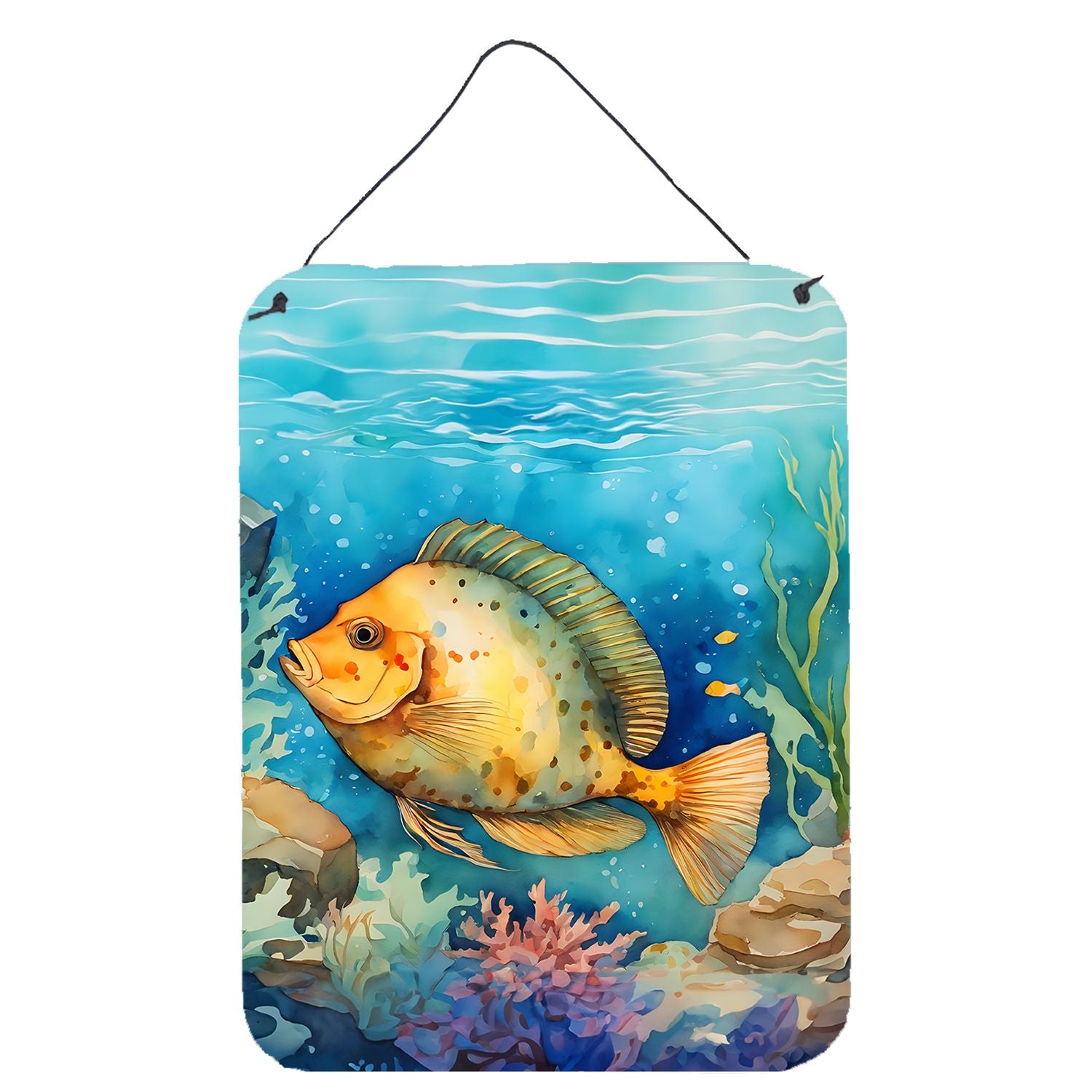 NEW Flounder Wall or Door Hanging Prints Aluminum Metal Sign Kitchen Wall Bar Bathroom Plaque Home Decor Front Door Plaque, 12x1