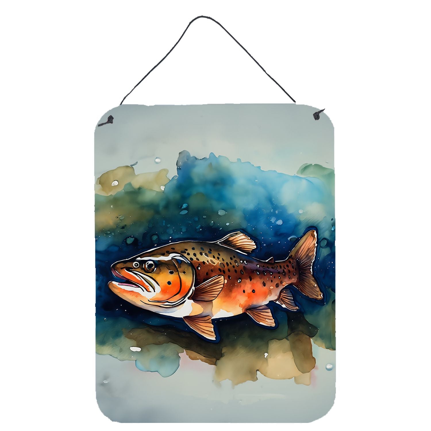 NEW Brown Trout Wall or Door Hanging Prints Aluminum Metal Sign Kitchen Wall Bar Bathroom Plaque Home Decor Front Door Plaque, 1