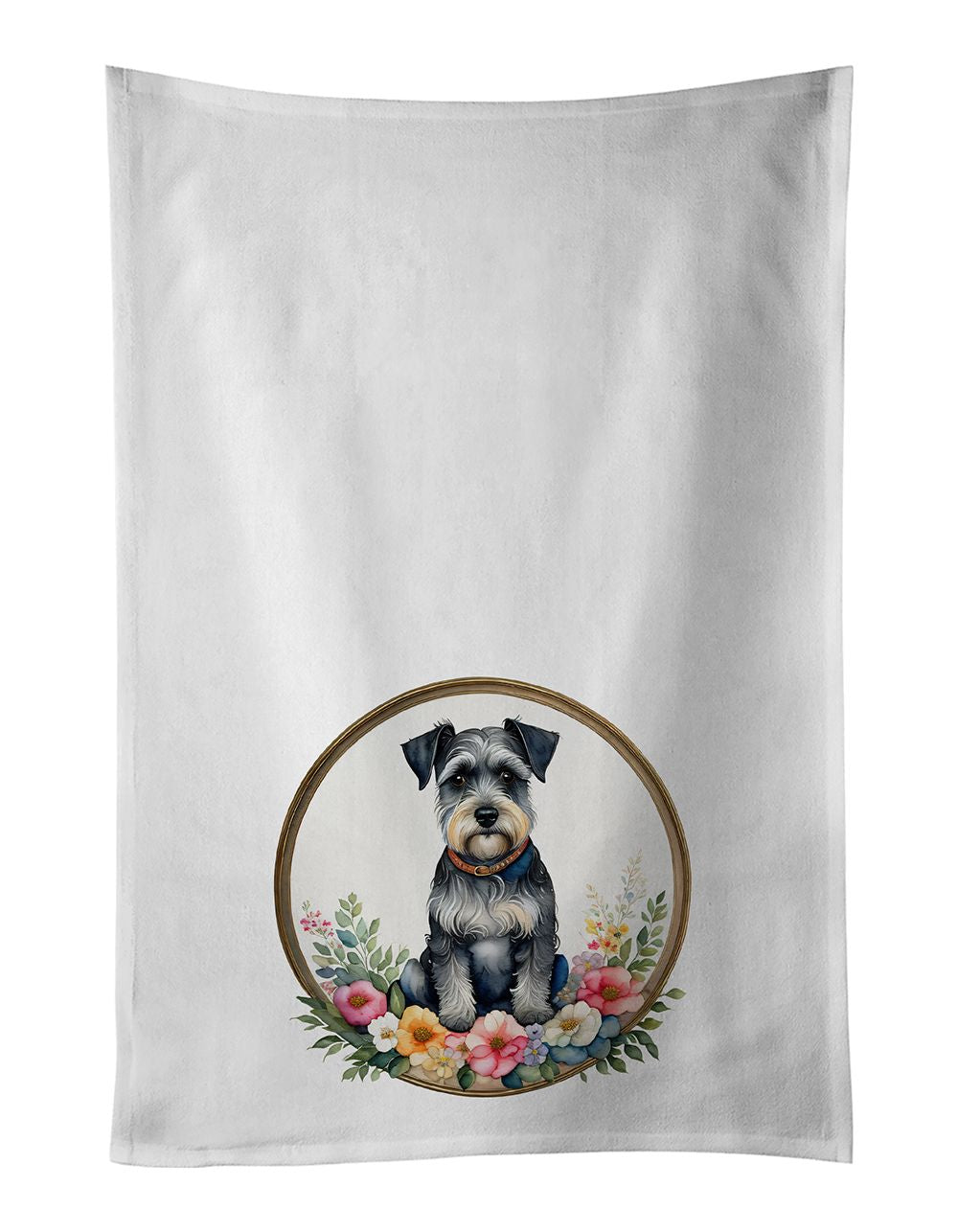 Schnauzer and Flowers Kitchen Towel Set of 2 White Dish Towels Decorative Bathroom Hand towel for Hand, Face, Hair, Yoga, Tea, D