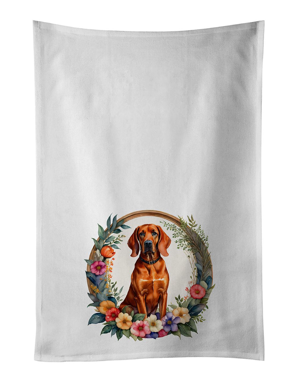 Redbone Coonhound and Flowers Kitchen Towel Set of 2 White Dish Towels Decorative Bathroom Hand towel for Hand, Face, Hair, Yoga