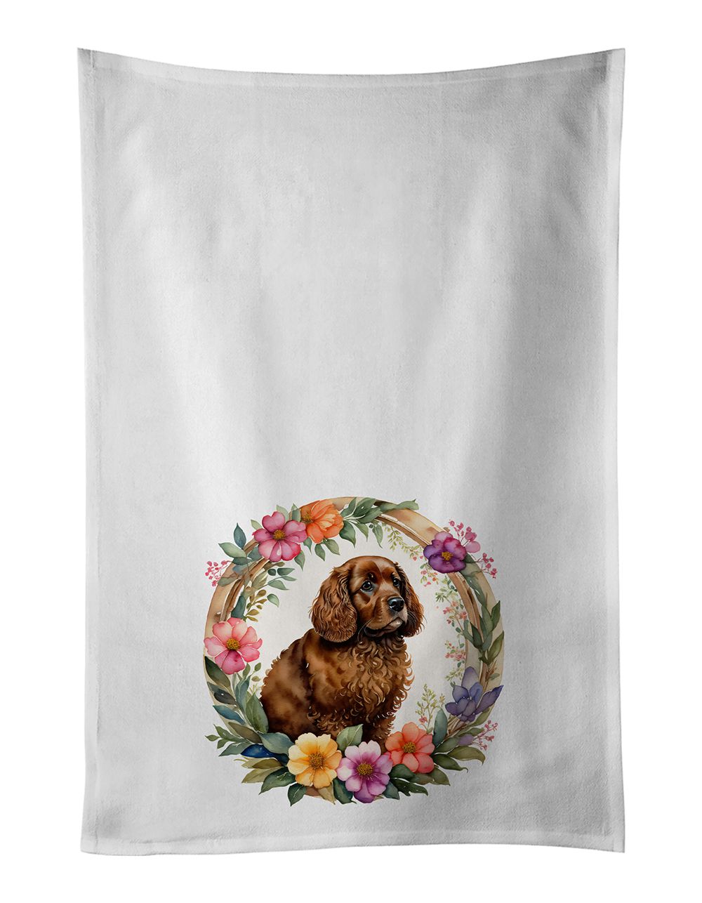 American Water Spaniel and Flowers Kitchen Towel Set of 2 White Dish Towels Decorative Bathroom Hand towel for Hand, Face, Hair,
