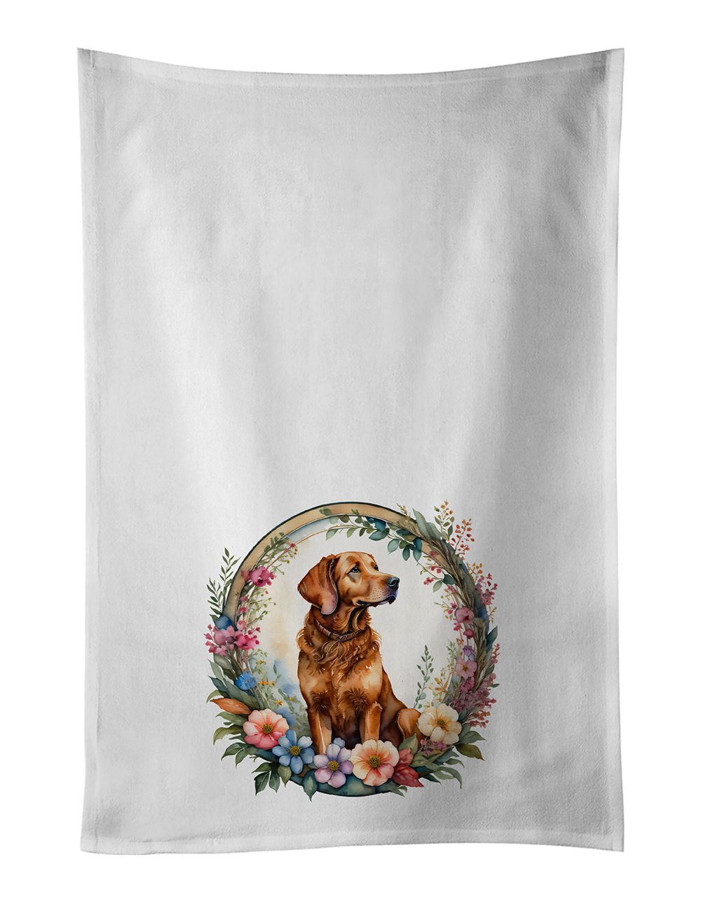 Chesapeake Bay Retriever and Flowers Kitchen Towel Set of 2 White Dish Towels Decorative Bathroom Hand towel for Hand, Face, Hai