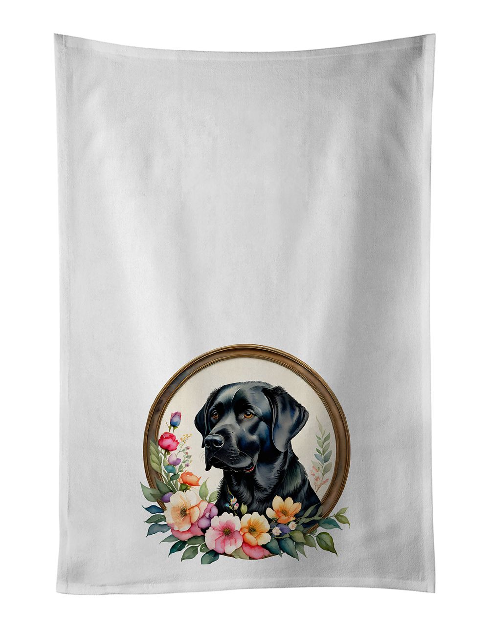 Black Labrador Retriever and Flowers Kitchen Towel Set of 2 White Dish Towels Decorative Bathroom Hand towel for Hand, Face, Hai