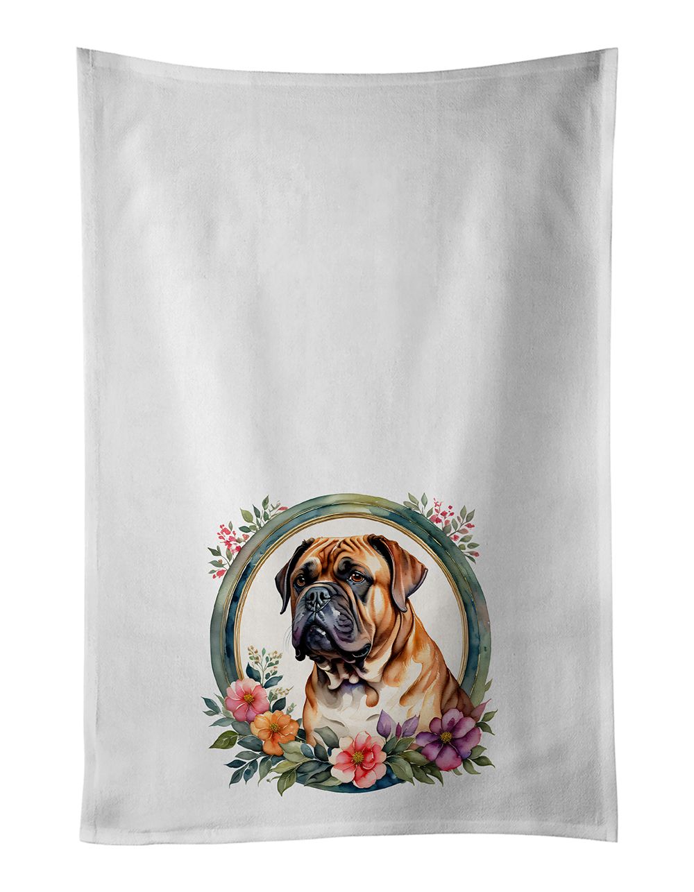 Dogue de Bordeaux and Flowers Kitchen Towel Set of 2 White Dish Towels Decorative Bathroom Hand towel for Hand, Face, Hair, Yoga