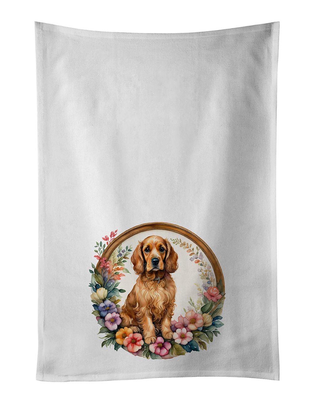 Cocker Spaniel and Flowers Kitchen Towel Set of 2 White Dish Towels Decorative Bathroom Hand towel for Hand, Face, Hair, Yoga, T