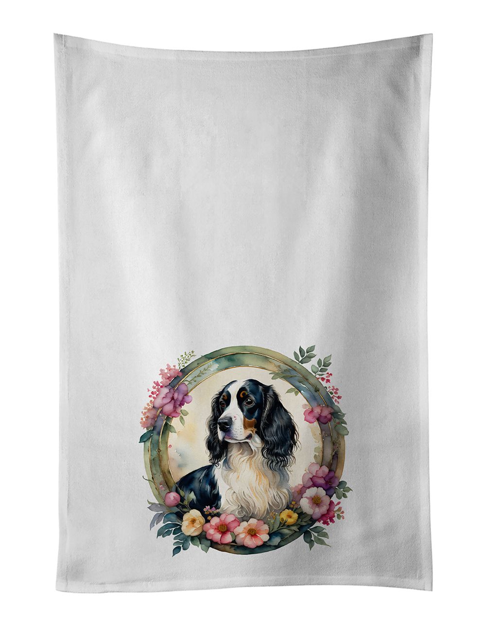 English Springer Spaniel and Flowers Kitchen Towel Set of 2 White Dish Towels Decorative Bathroom Hand towel for Hand, Face, Hai