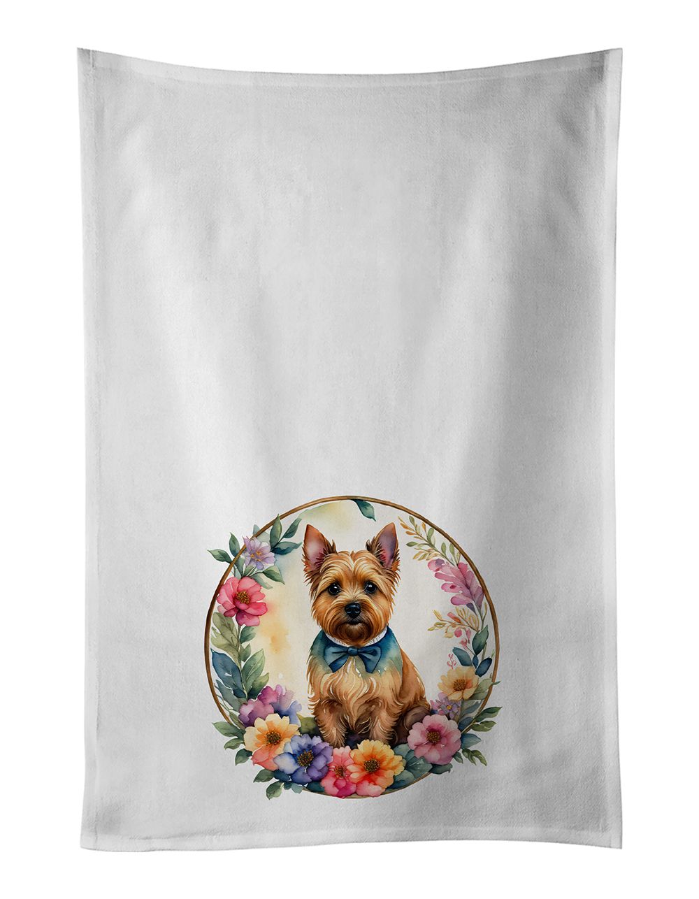 Norwich Terrier and Flowers Kitchen Towel Set of 2 White Dish Towels Decorative Bathroom Hand towel for Hand, Face, Hair, Yoga, 