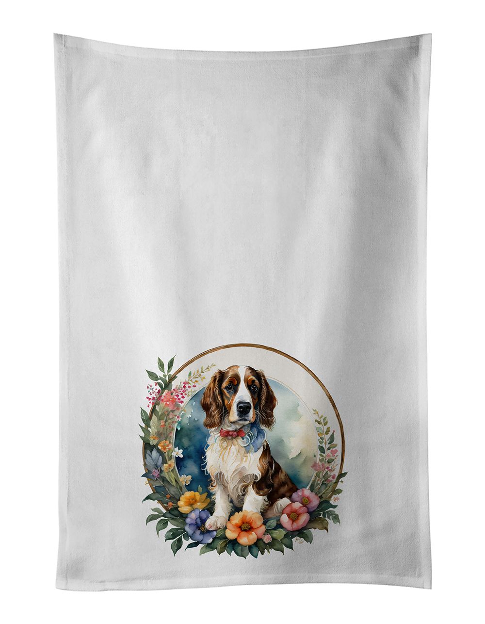 Welsh Springer Spaniel and Flowers Kitchen Towel Set of 2 White Dish Towels Decorative Bathroom Hand towel for Hand, Face, Hair,