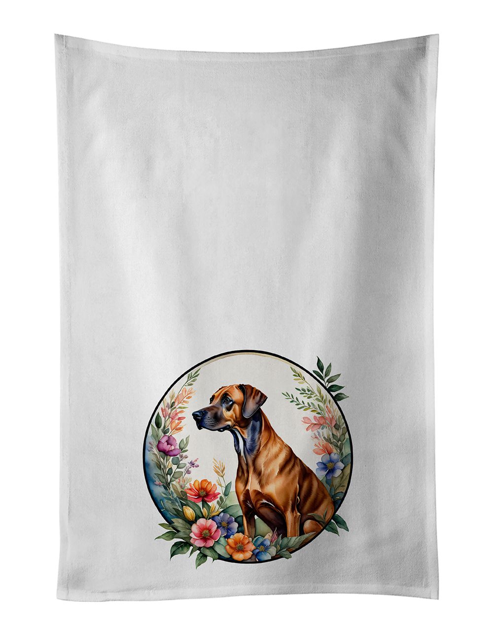 Rhodesian Ridgeback and Flowers Kitchen Towel Set of 2 White Dish Towels Decorative Bathroom Hand towel for Hand, Face, Hair, Yo