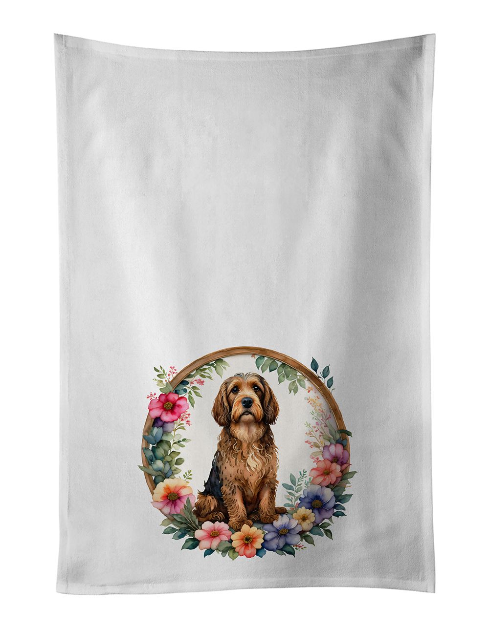 Otterhound and Flowers Kitchen Towel Set of 2 White Dish Towels Decorative Bathroom Hand towel for Hand, Face, Hair, Yoga, Tea, 