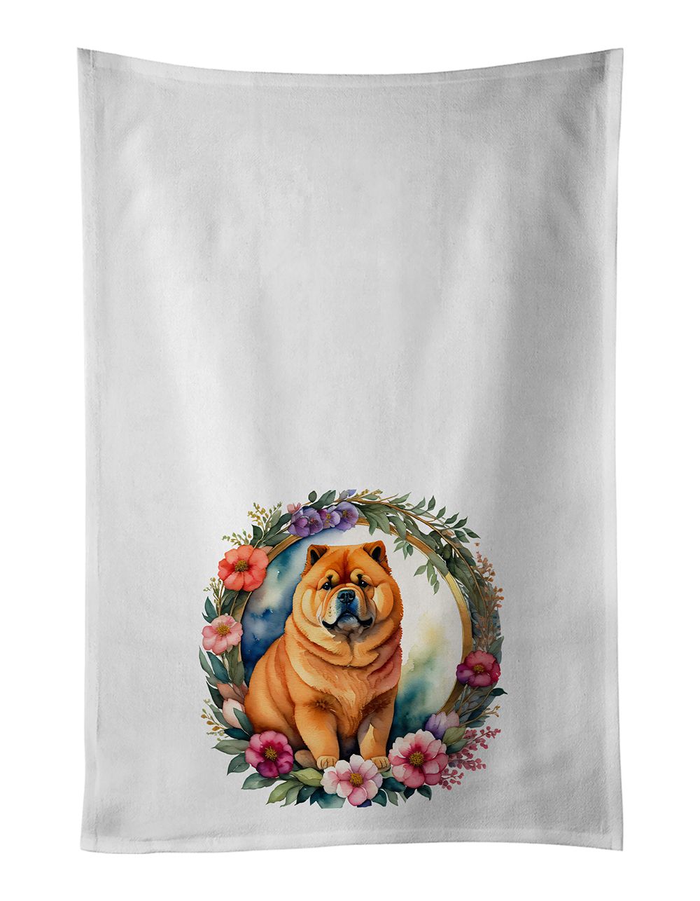 Chow Chow and Flowers Kitchen Towel Set of 2 White Dish Towels Decorative Bathroom Hand towel for Hand, Face, Hair, Yoga, Tea, D