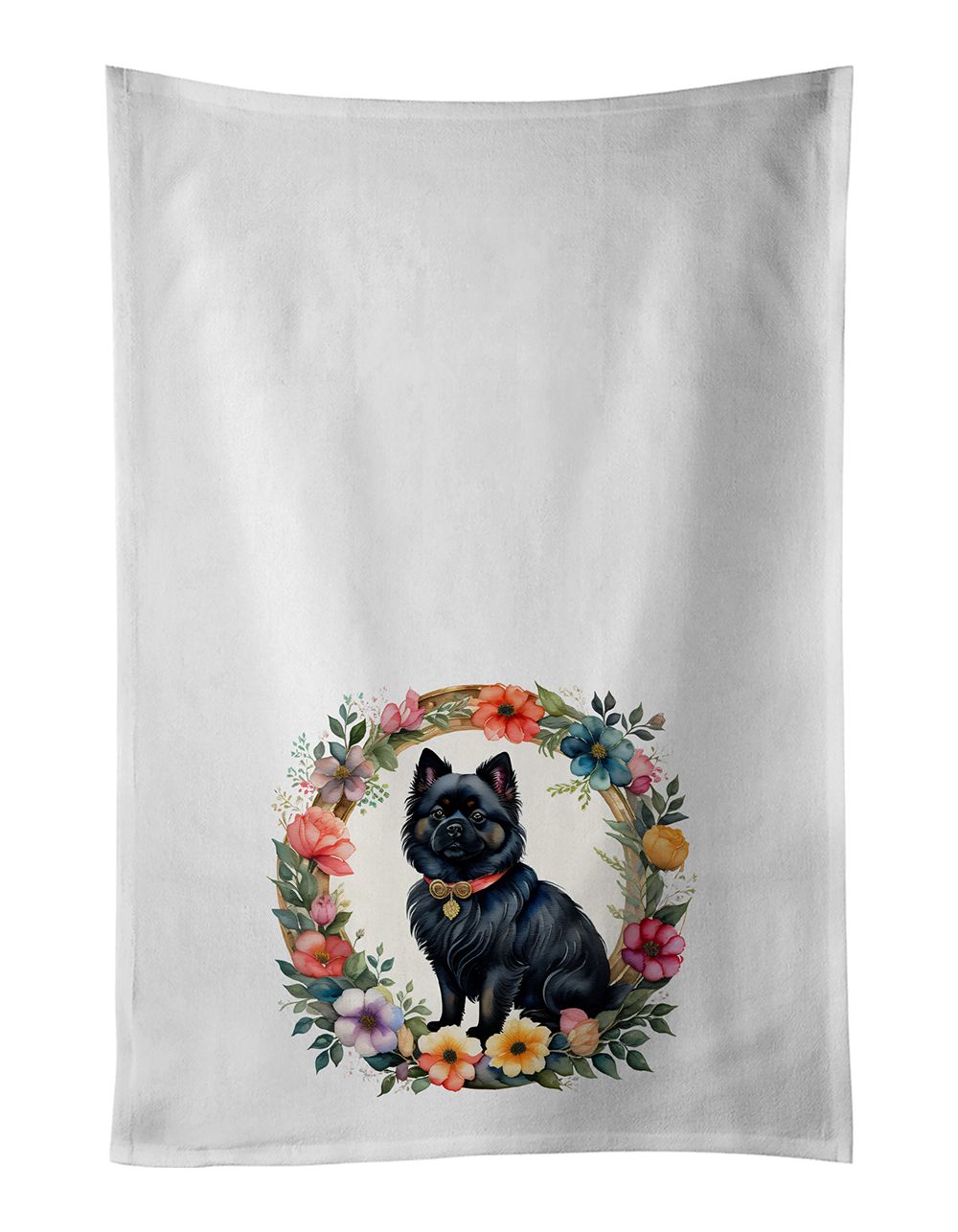 German Spitz and Flowers Kitchen Towel Set of 2 White Dish Towels Decorative Bathroom Hand towel for Hand, Face, Hair, Yoga, Tea