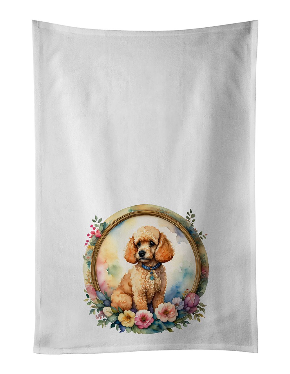Poodle and Flowers Kitchen Towel Set of 2 White Dish Towels Decorative Bathroom Hand towel for Hand, Face, Hair, Yoga, Tea, Dish